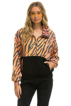 Retro FLEECE UNISEX HALF ZIP COLOR BLOCK JACKET - TIGER