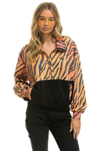 Retro FLEECE UNISEX HALF ZIP COLOR BLOCK JACKET - TIGER