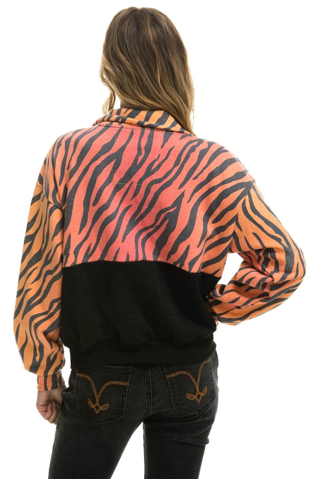 Retro FLEECE UNISEX HALF ZIP COLOR BLOCK JACKET - TIGER