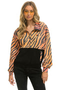 Retro FLEECE UNISEX HALF ZIP COLOR BLOCK JACKET - TIGER