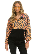 Retro FLEECE UNISEX HALF ZIP COLOR BLOCK JACKET - TIGER
