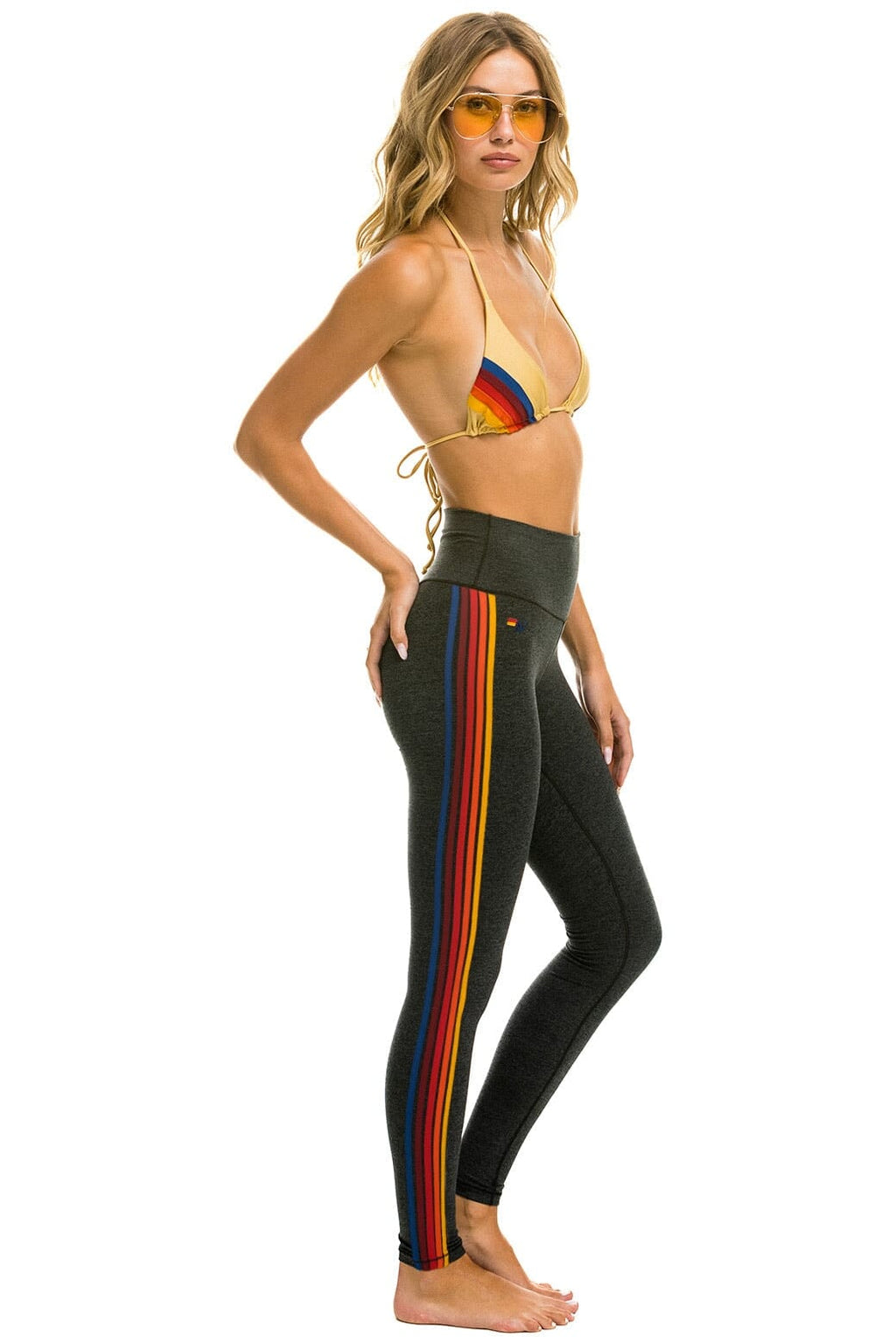 Retro FULL LENGTH HI-RISE 5 STRIPE LEGGINGS - CHARCOAL