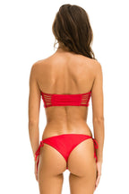 Retro GATHERED BANDEAU BIKINI TOP - RED