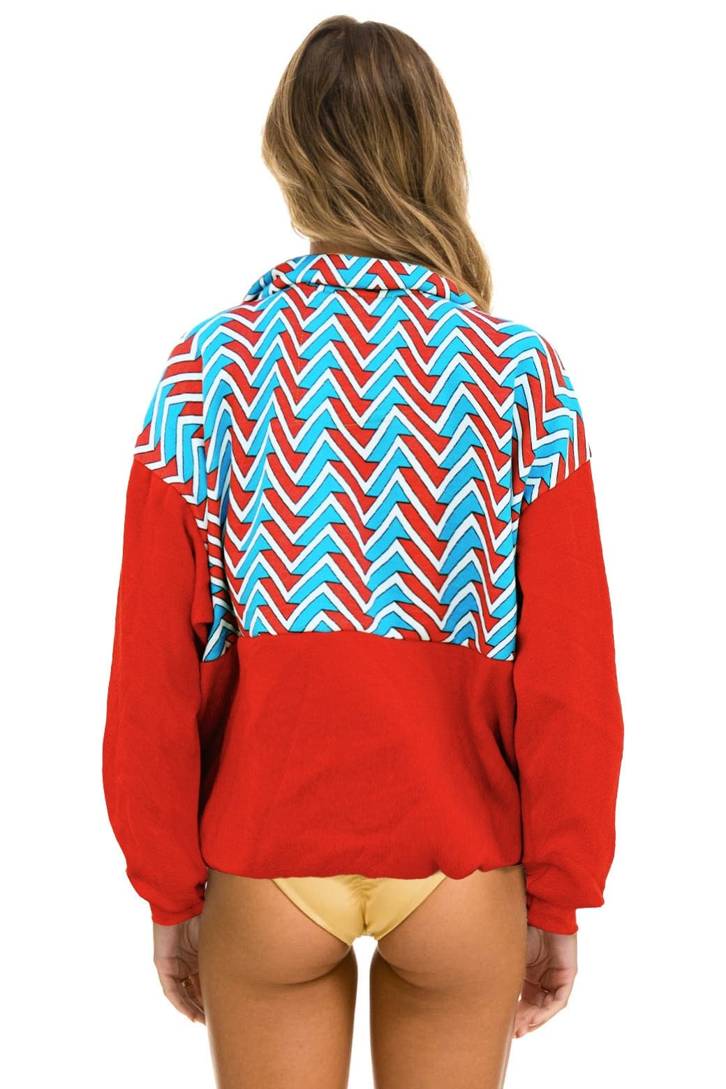 Retro GEO ZIG BOLT EMBROIDERY FLEECE HALF ZIP COLOR BLOCK SWEATSHIRT - RED BLUE