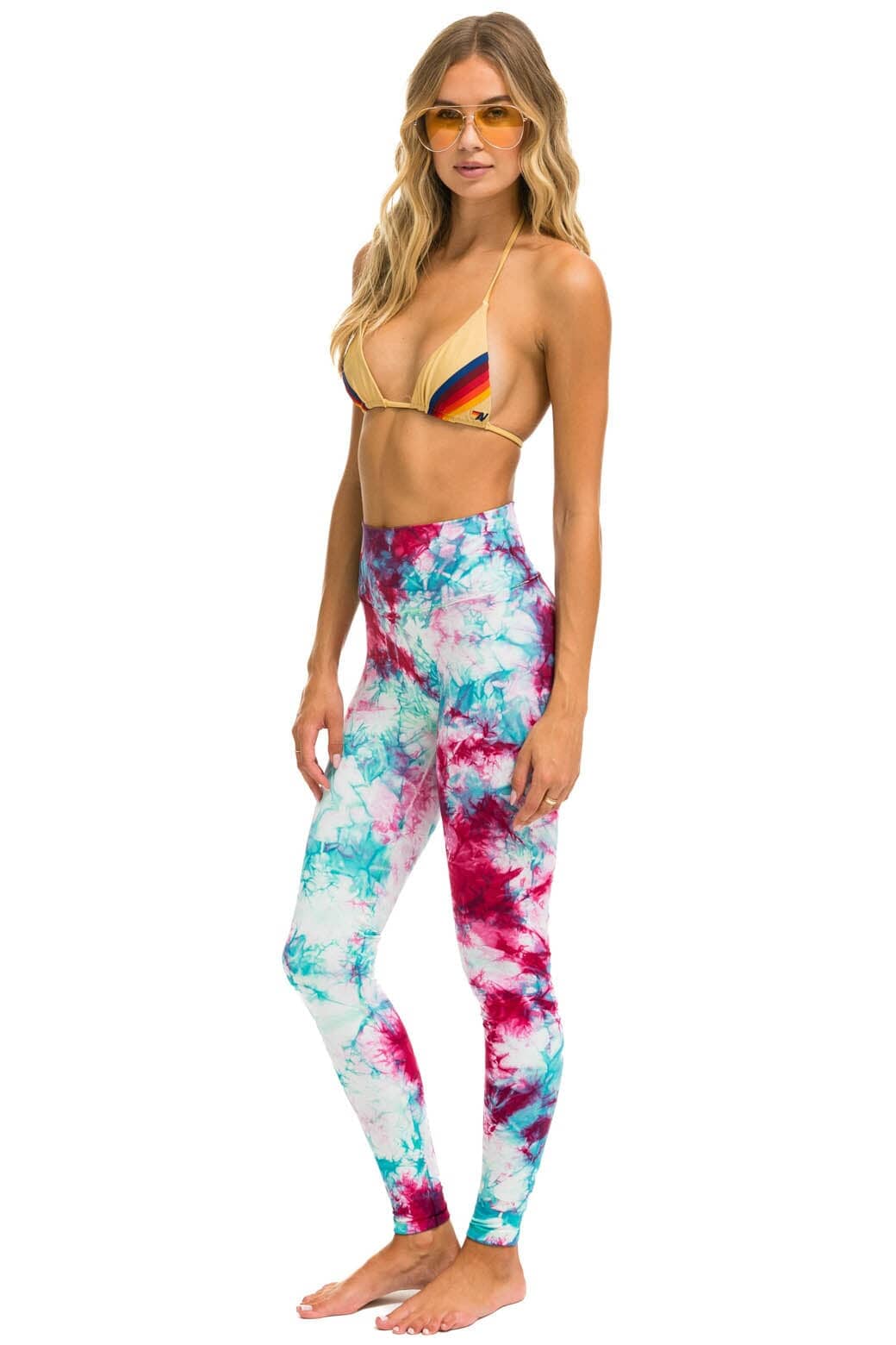 Retro HAND DYED FULL LENGTH HI-RISE LEGGINGS - TIE DYE TURQUOISE