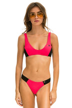 Retro HI-CUT COLOR BLOCK CHEEKY BIKINI BOTTOMS - RED BLACK