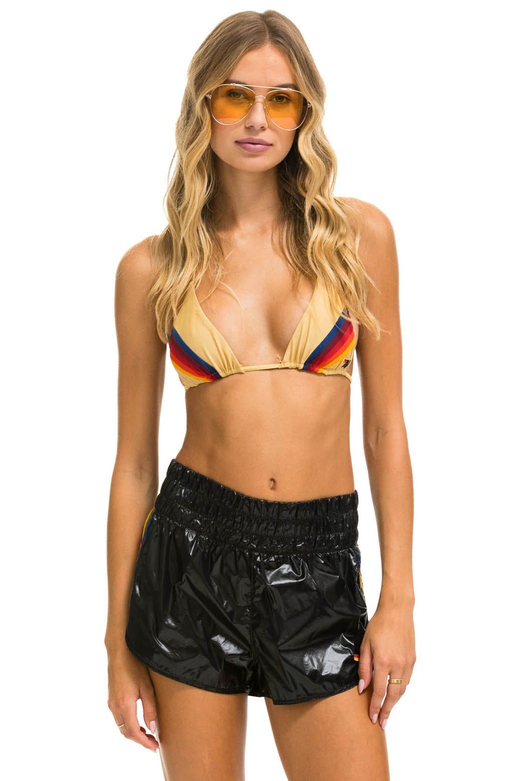 Retro HIGH RISE 5 STRIPE NYLON JOGGER SHORT - BLACK