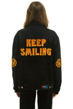 Retro KEEP SMILING OVERSIZED CONCERT DENIM JACKET - VINTAGE BLACK