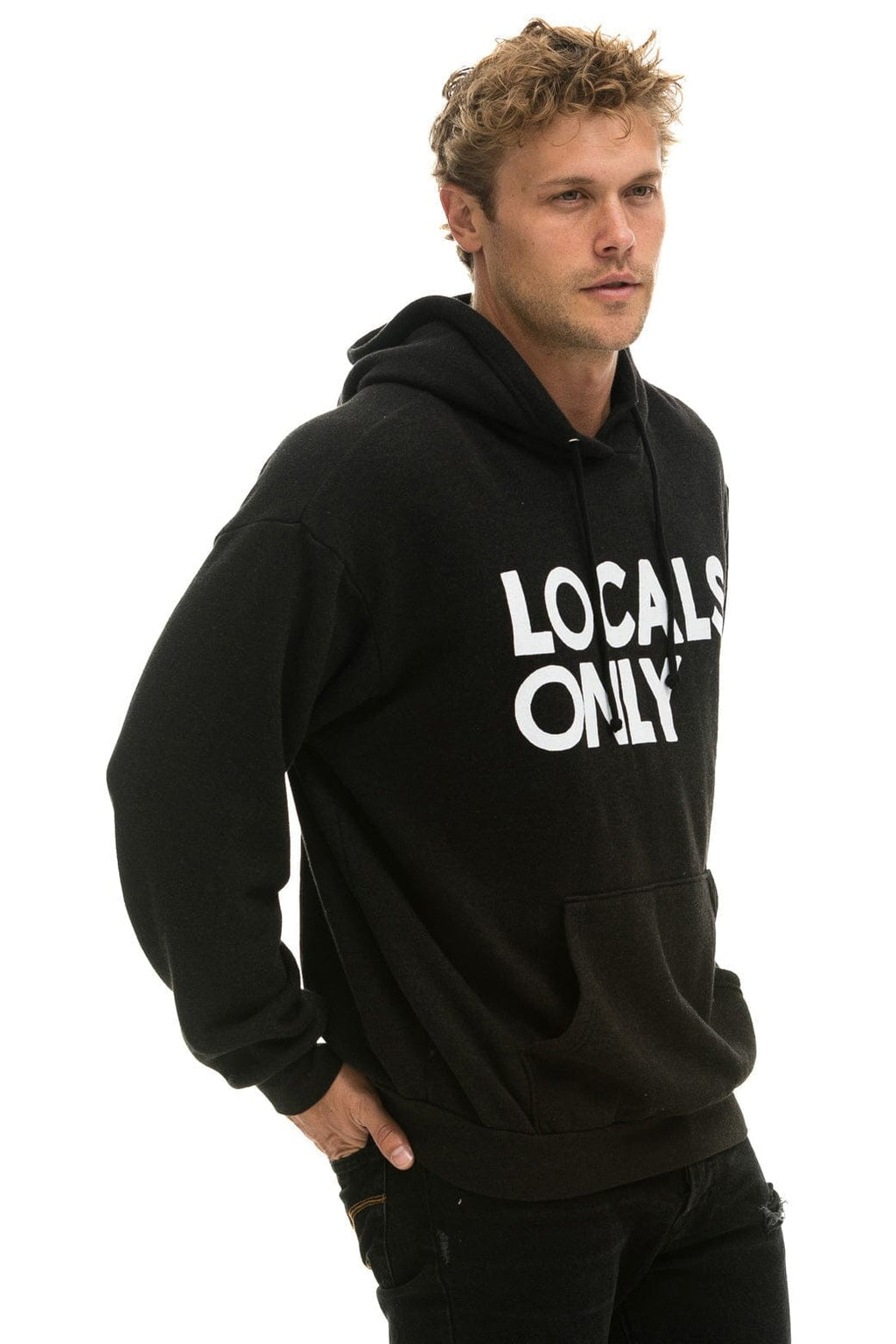 Retro LOCALS ONLY RELAXED PULLOVER HOODIE - BLACK