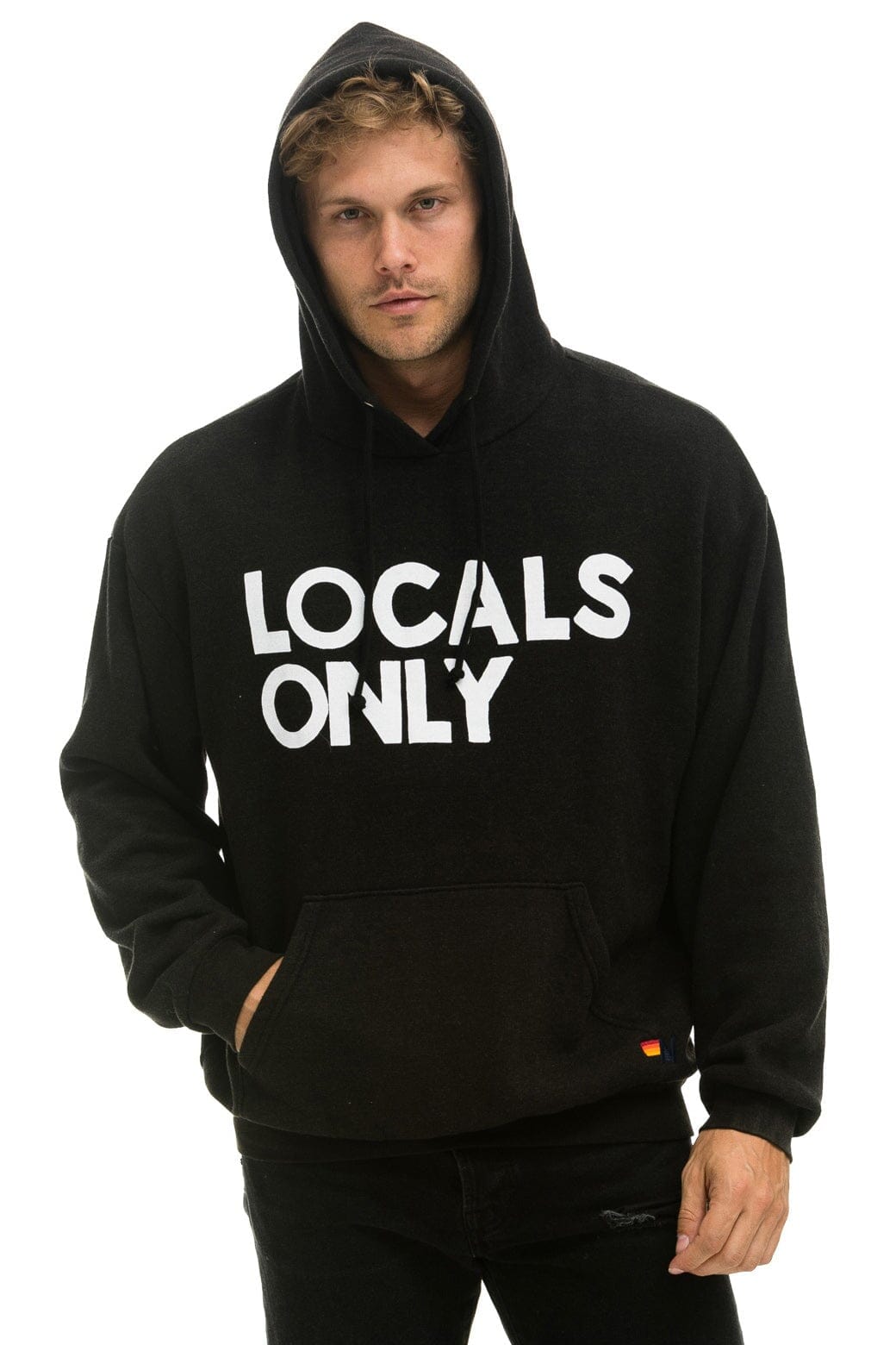 Retro LOCALS ONLY RELAXED PULLOVER HOODIE - BLACK