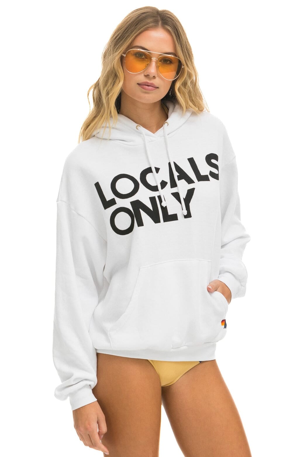 Retro LOCALS ONLY RELAXED PULLOVER HOODIE - WHITE