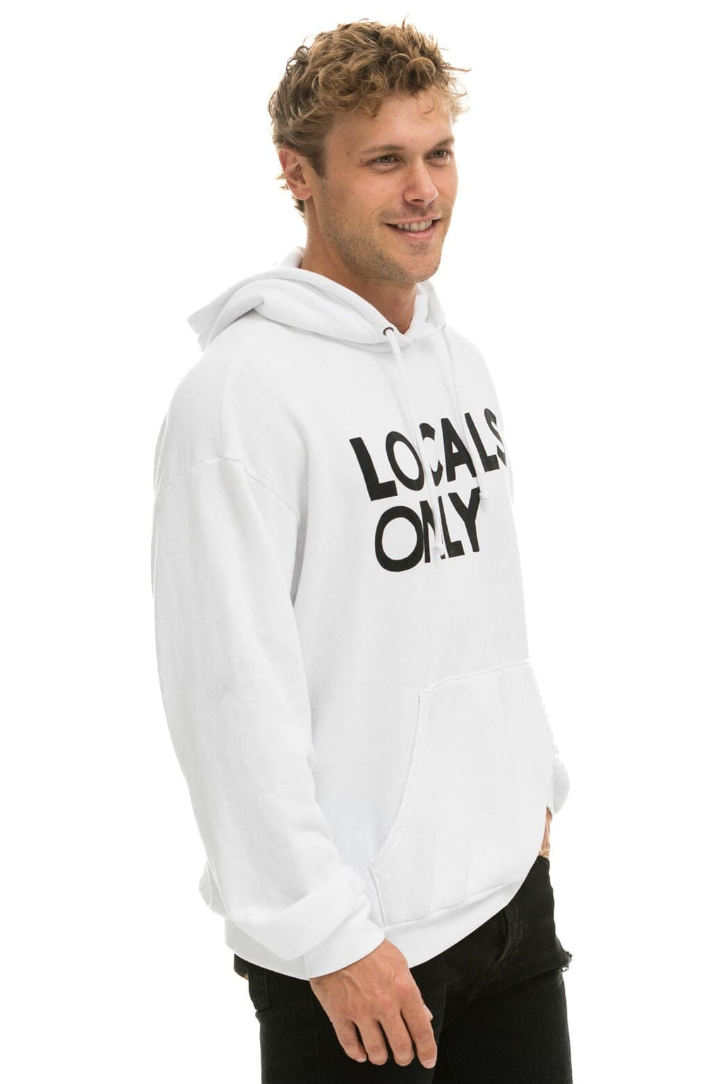 Retro LOCALS ONLY RELAXED PULLOVER HOODIE - WHITE