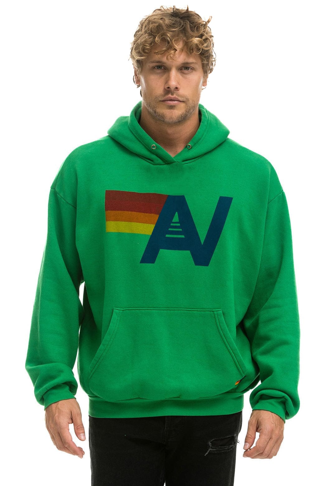 Retro LOGO PULLOVER RELAXED HOODIE - KELLY GREEN