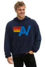 Retro LOGO PULLOVER RELAXED HOODIE - NAVY