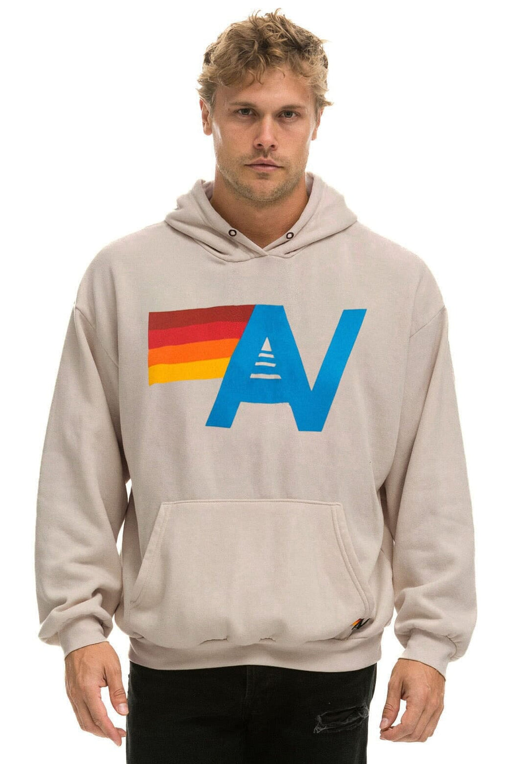 Retro LOGO PULLOVER RELAXED HOODIE - SAND