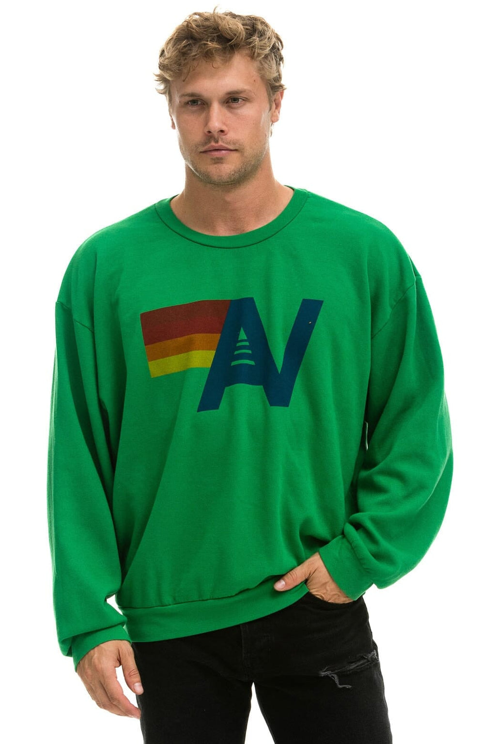 Retro LOGO RELAXED CREW SWEATSHIRT - KELLY GREEN