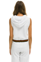 Retro LOGO STRIPE SLEEVELESS CROP PULLOVER HOODIE - WHITE