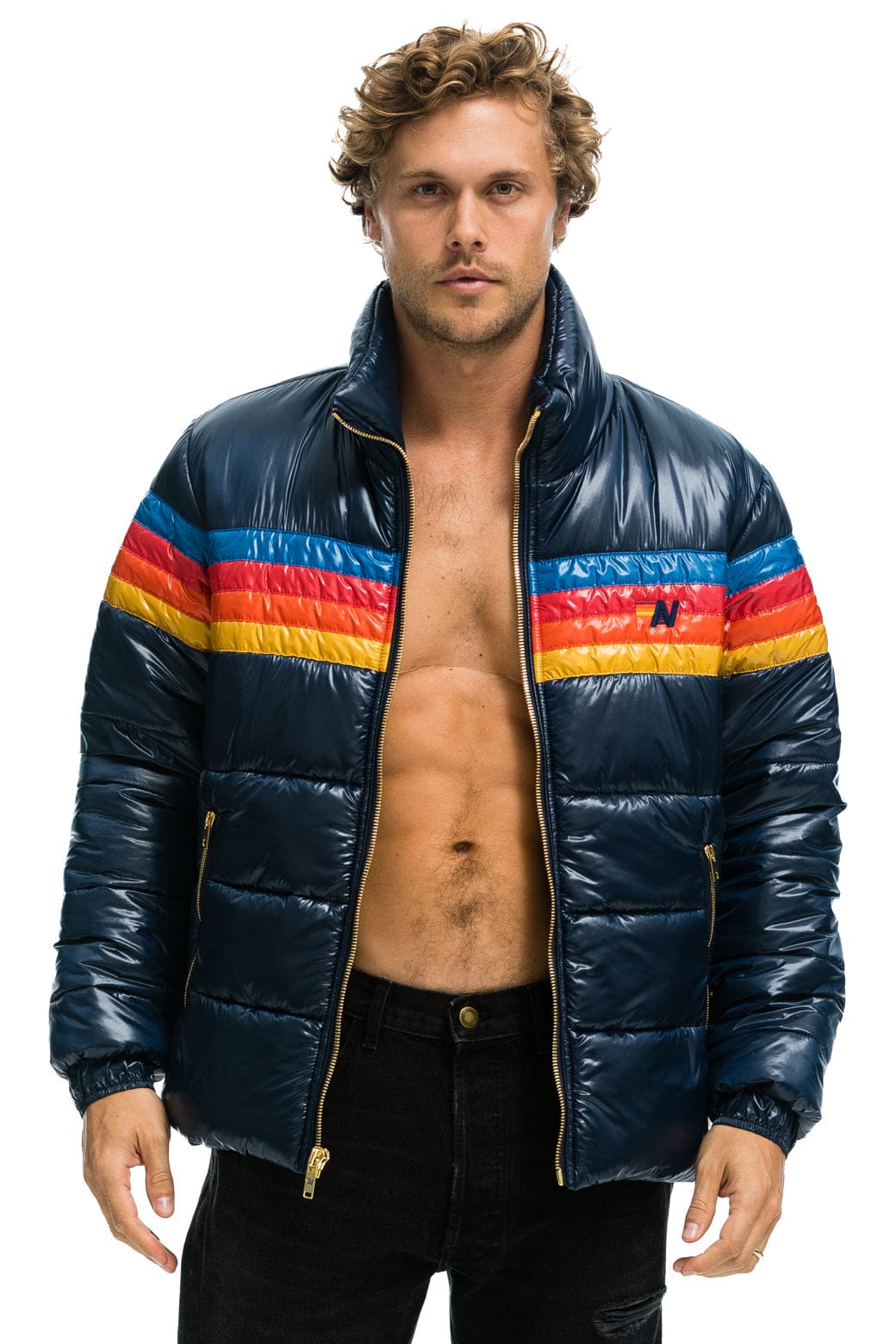 Retro 4 STRIPE LUXE TRAVELER JACKET - GLOSSY DEEP BLUE