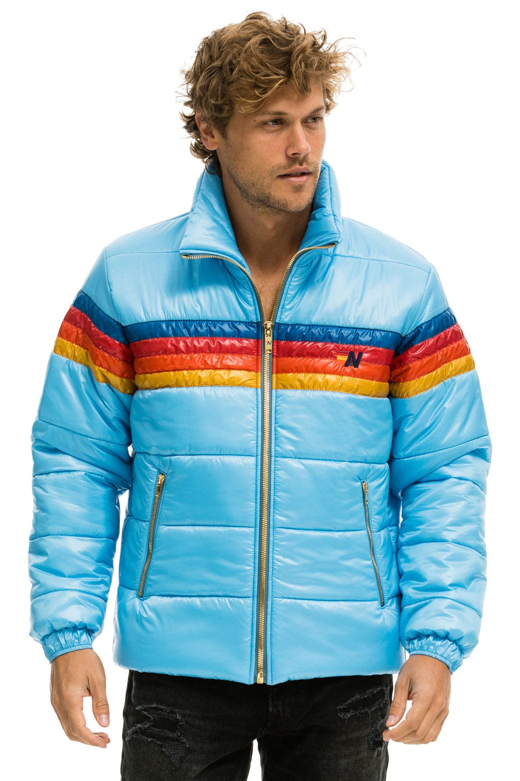 Retro 4 STRIPE LUXE TRAVELER JACKET - GLOSSY SKY