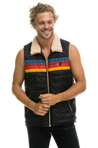 Retro MENS 4 STRIPE VEST SHERPA - BLACK