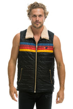 Retro MENS 4 STRIPE VEST SHERPA - BLACK