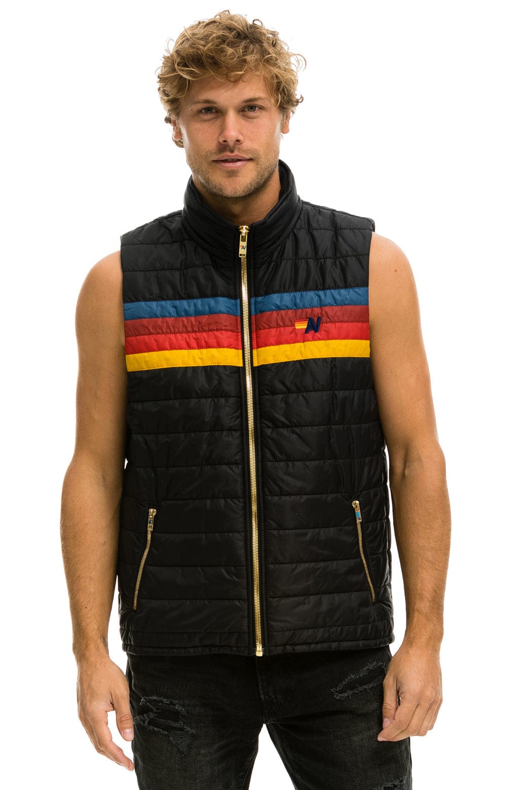 Retro MENS 4 STRIPE VEST - BLACK
