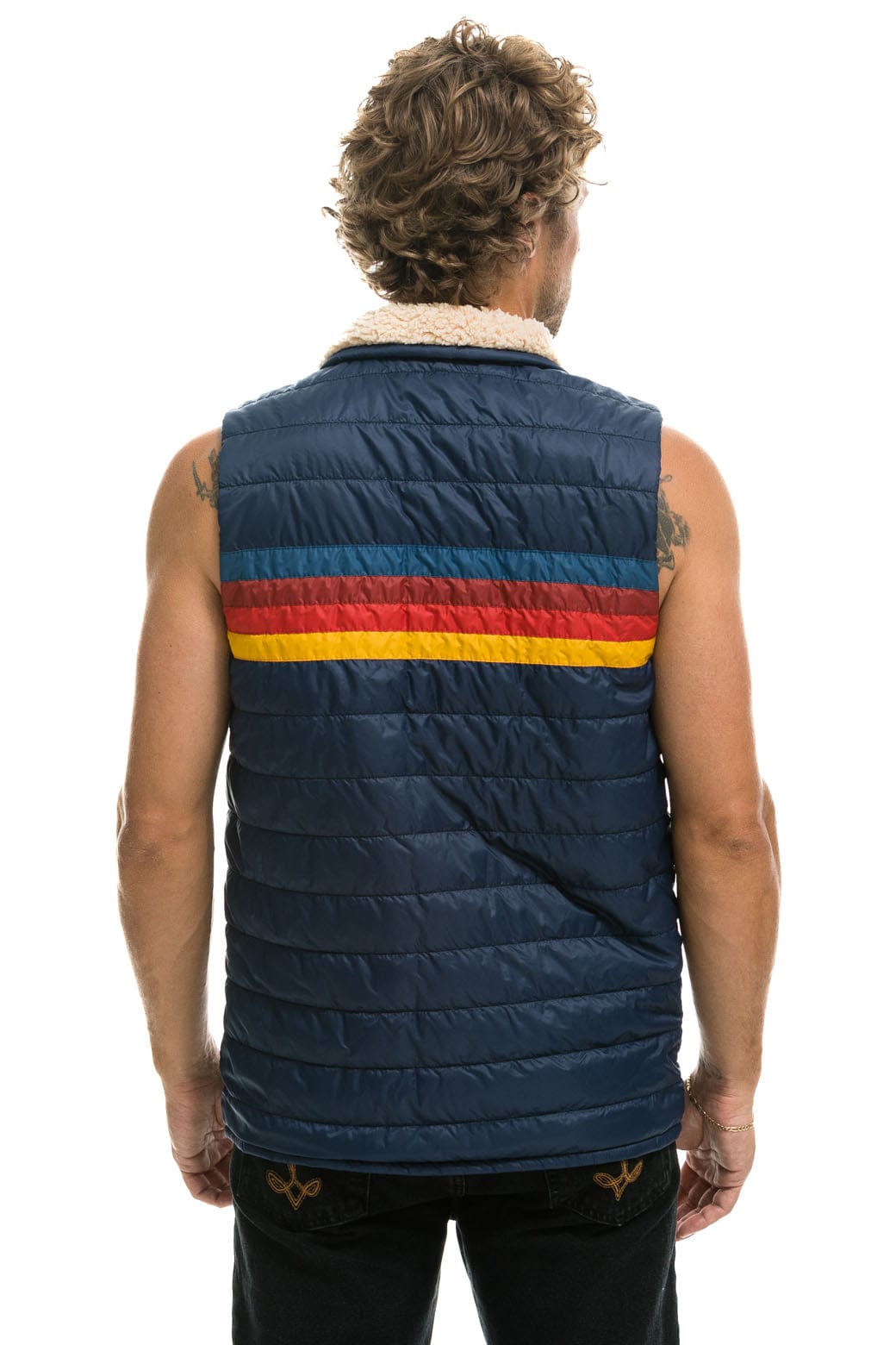 Retro MENS 4 STRIPE VEST SHERPA - NAVY