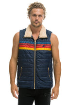 Retro MENS 4 STRIPE VEST SHERPA - NAVY