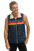 Retro MENS 4 STRIPE VEST SHERPA - NAVY