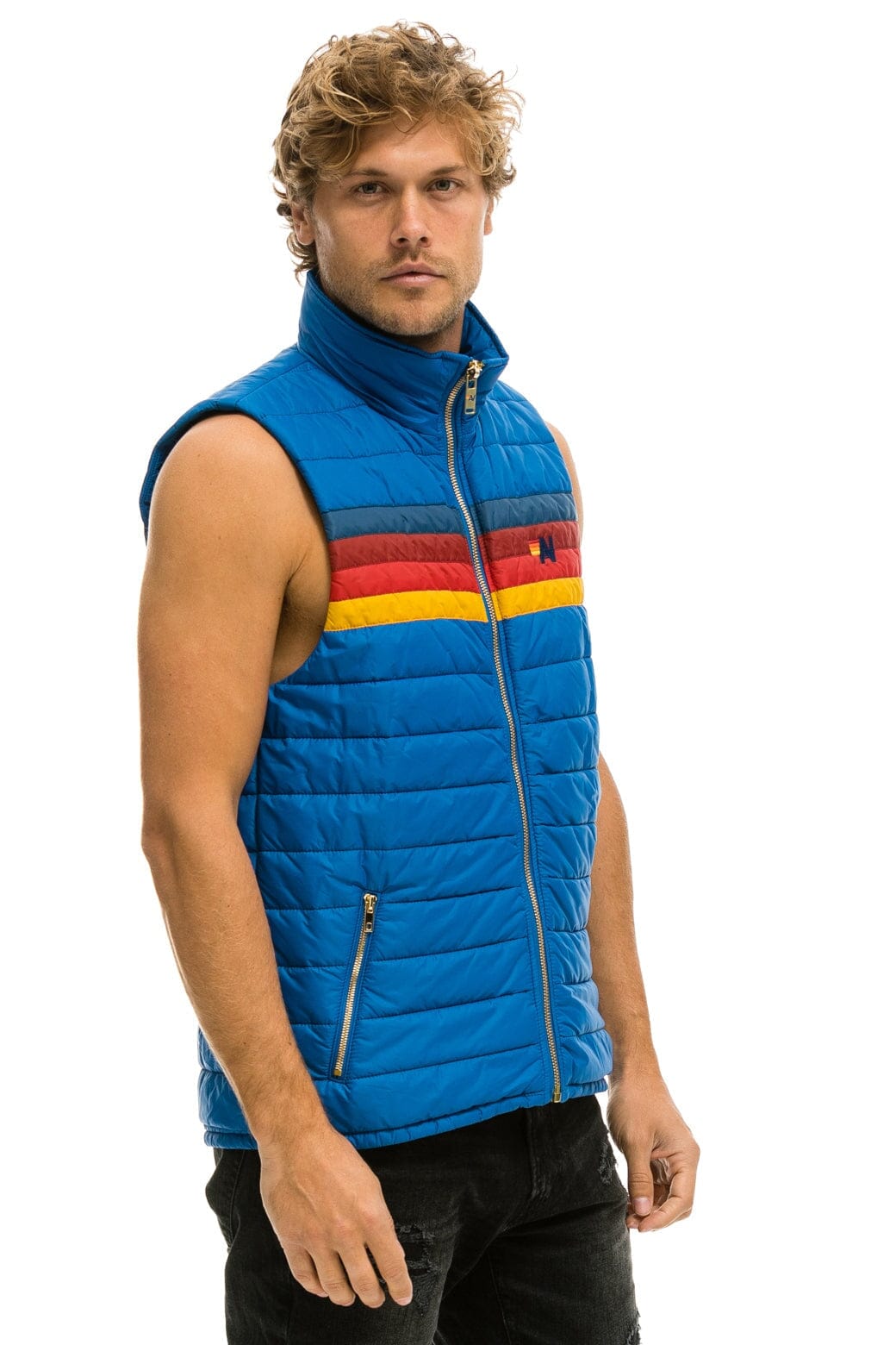 Retro MENS 4 STRIPE VEST - SNORKEL BLUE