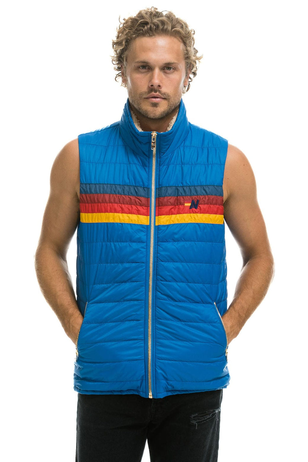 Retro MENS 4 STRIPE VEST SHERPA- SNORKEL BLUE