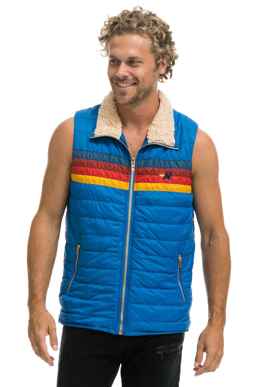 Retro MENS 4 STRIPE VEST SHERPA- SNORKEL BLUE