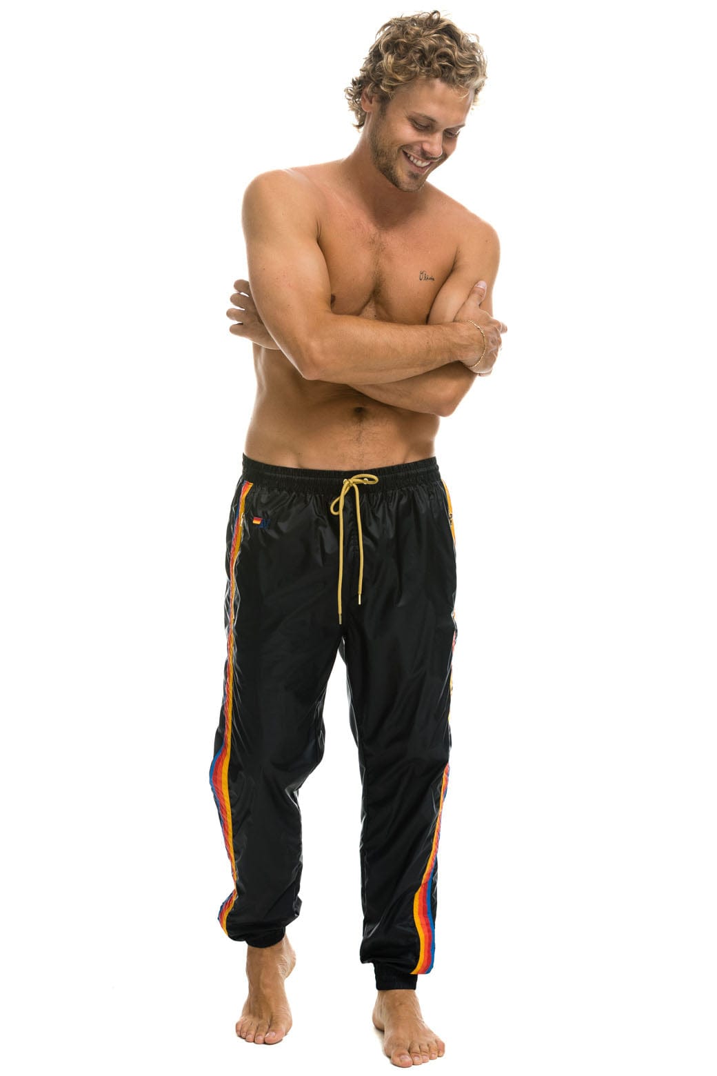 Retro MENS 4 STRIPE WIND PANT - BLACK