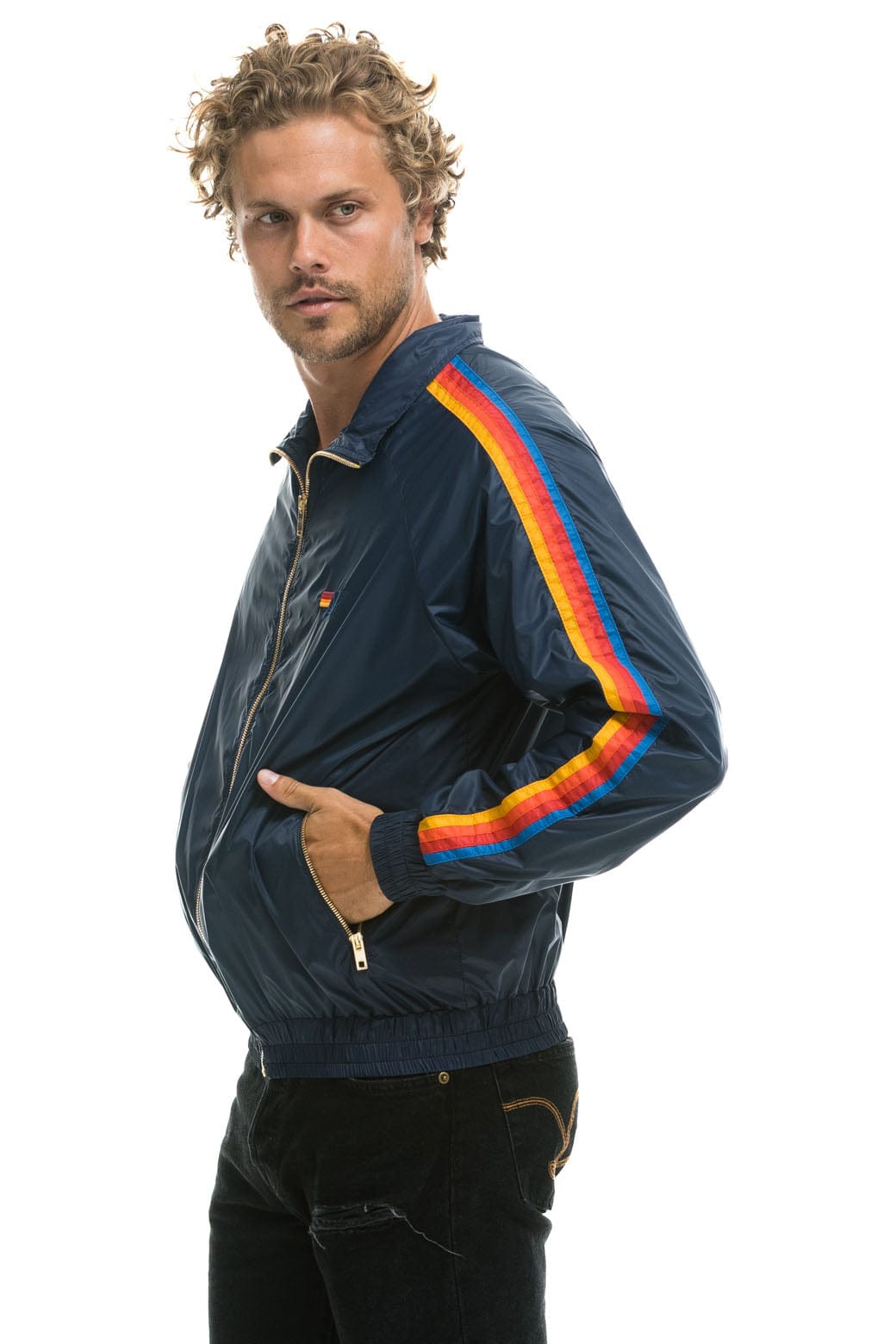 Retro MENS 4 STRIPE WINDBREAKER - NAVY