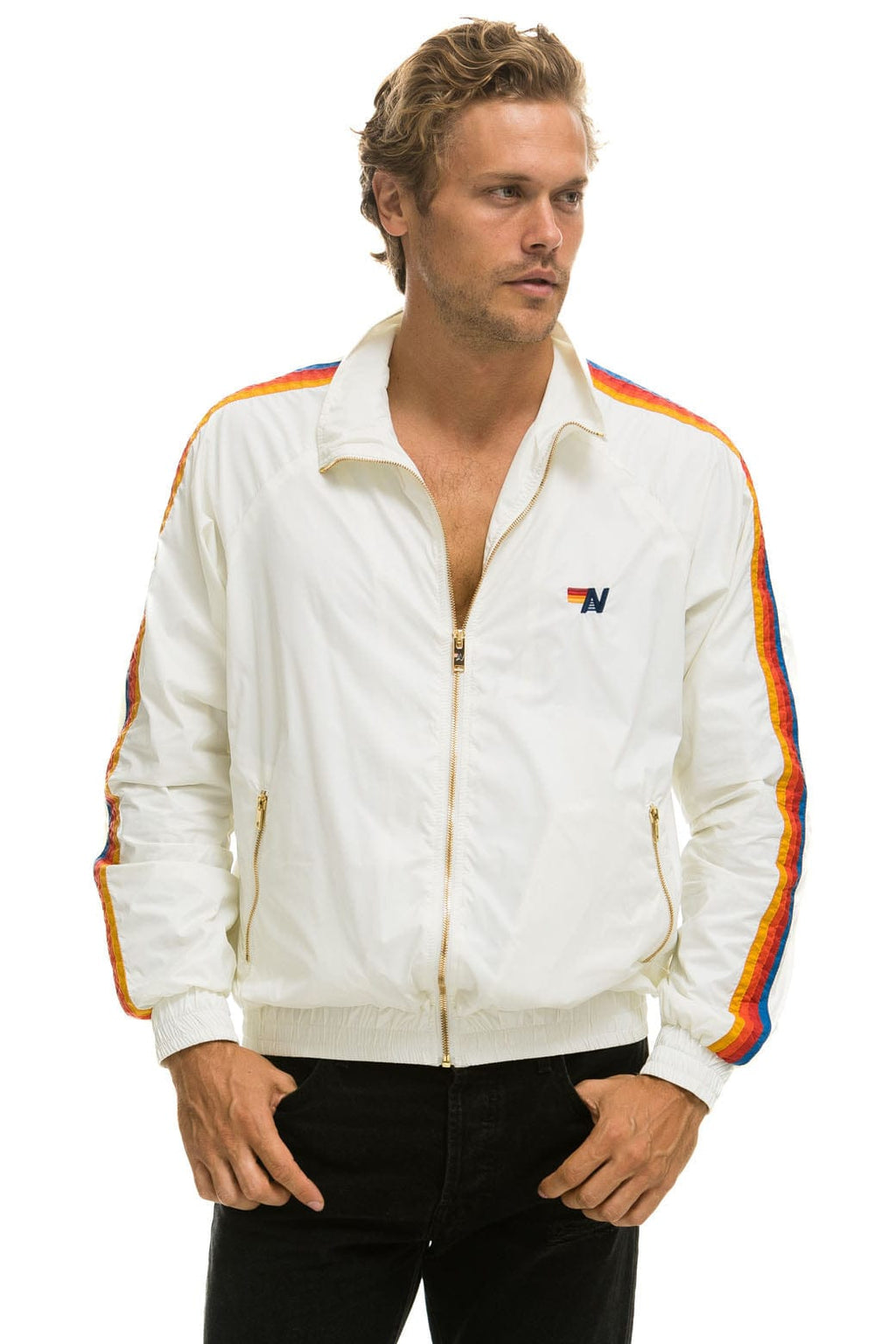 Retro MENS 4 STRIPE WINDBREAKER - WHITE
