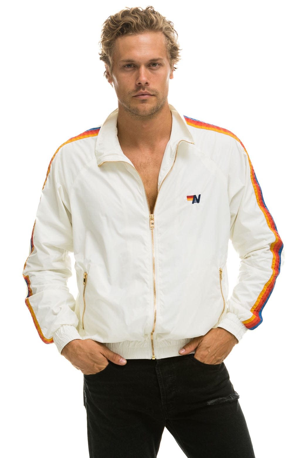 Retro MENS 4 STRIPE WINDBREAKER - WHITE