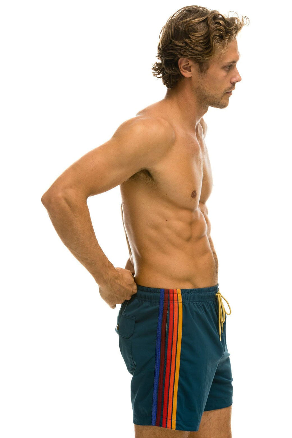 Retro MENS 5 STRIPE FLEX SHORTS - DEEP OCEAN