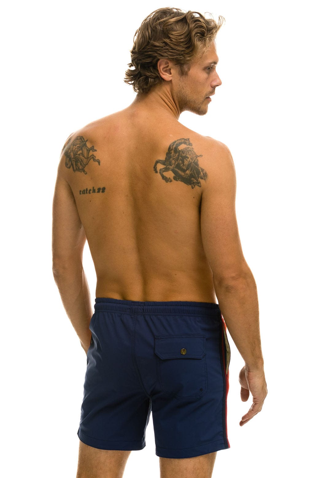 Retro MENS 5 STRIPE FLEX SHORTS - NAVY