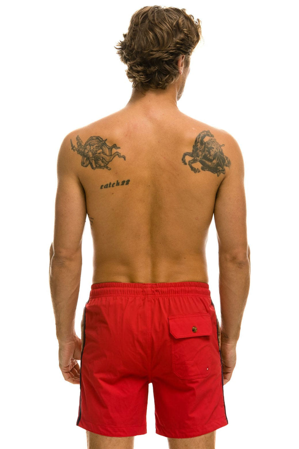 Retro MENS 5 STRIPE FLEX SHORTS 7 INCH - RED