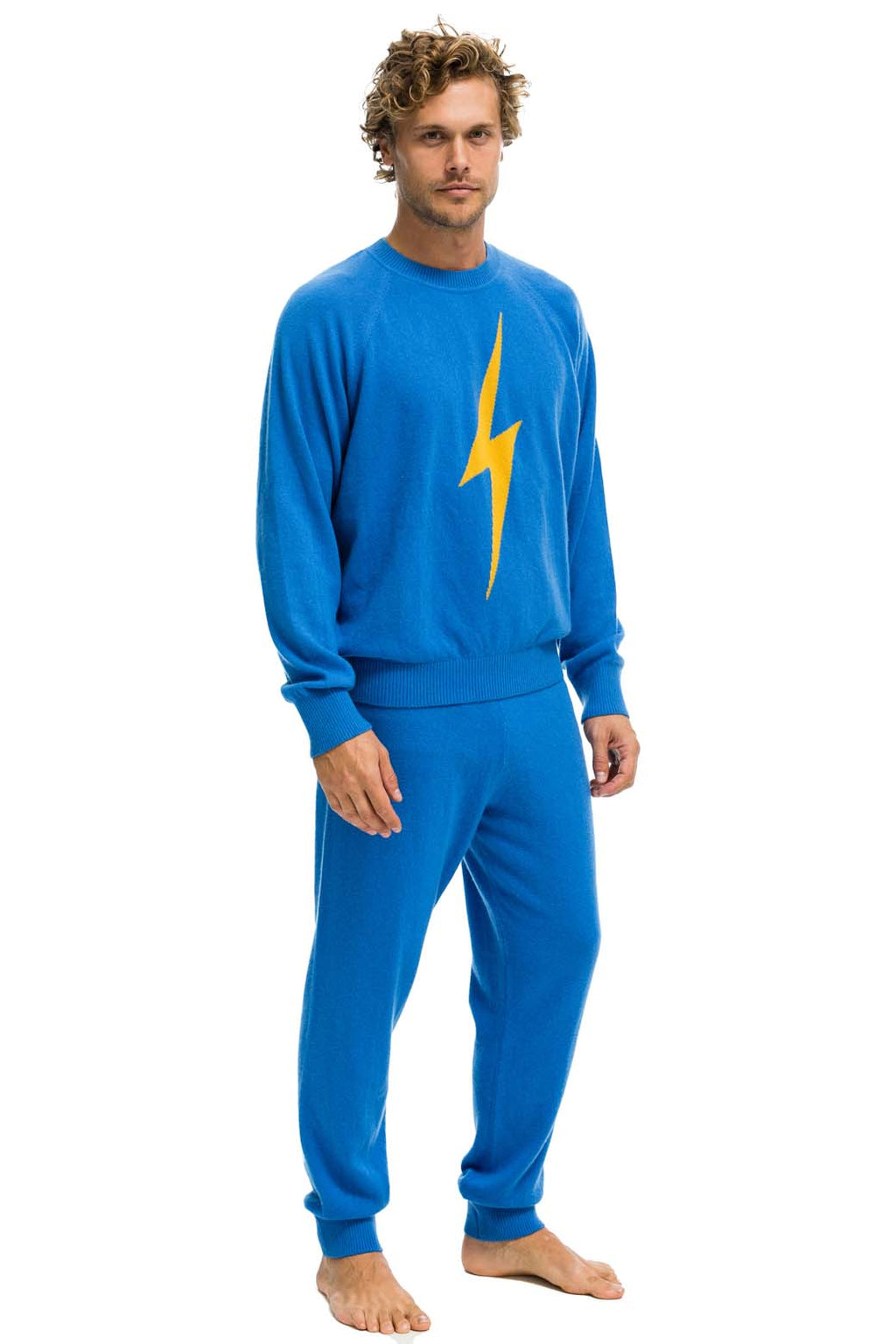 Retro MENS BOLT CASHMERE LIGHT SWEATER PANT - VINTAGE BLUE GOLD BOLT