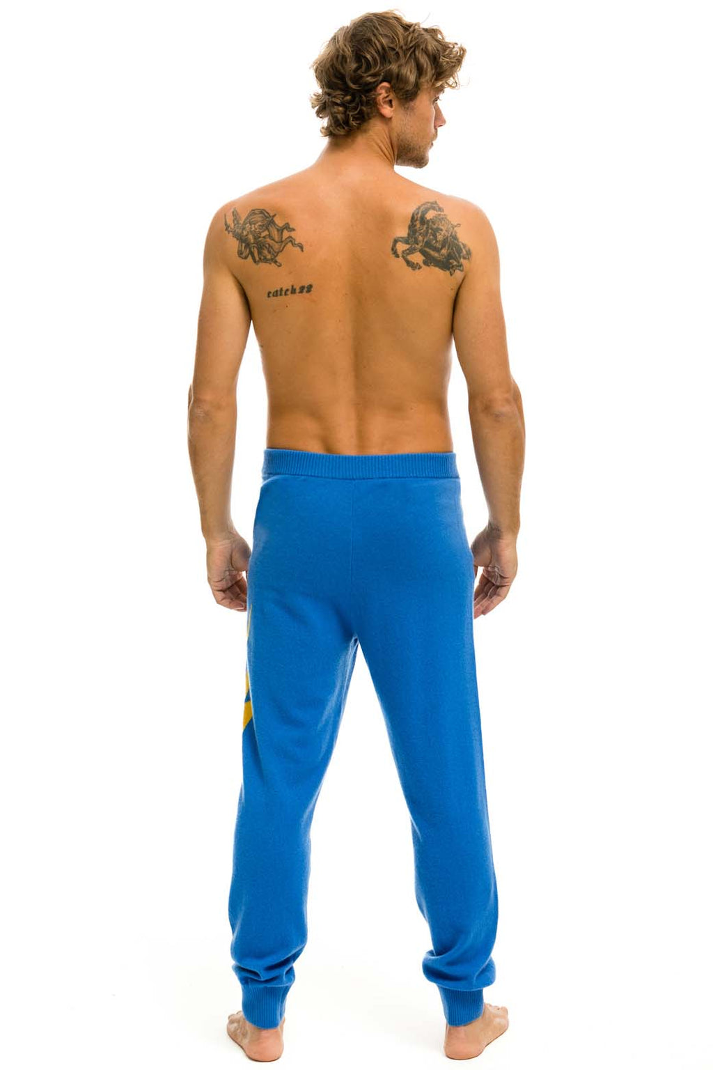 Retro MENS BOLT CASHMERE LIGHT SWEATER PANT - VINTAGE BLUE GOLD BOLT
