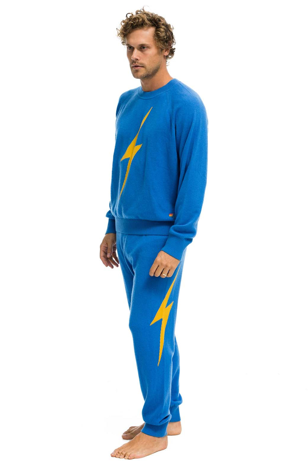 Retro MENS BOLT CASHMERE LIGHT SWEATER PANT - VINTAGE BLUE GOLD BOLT