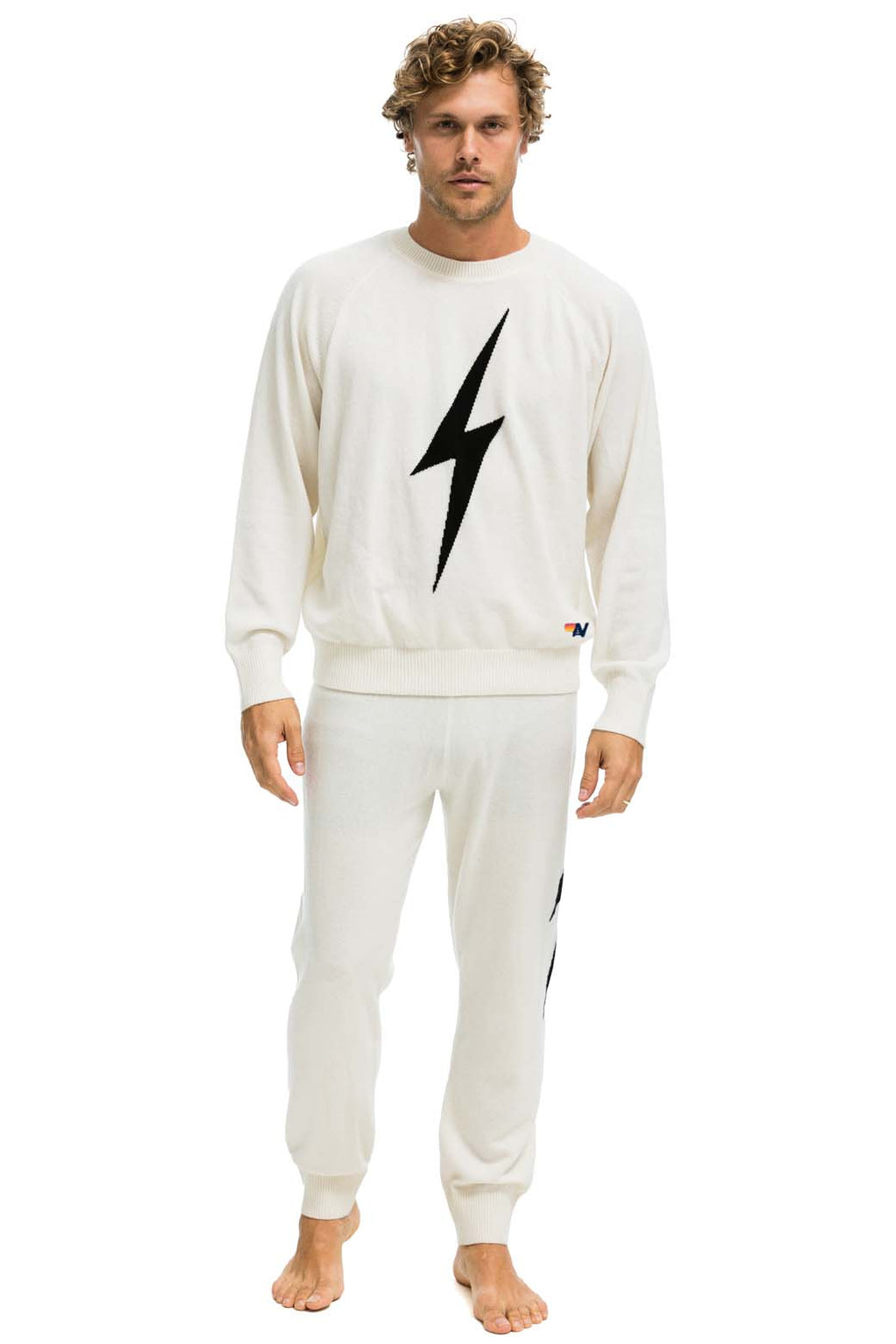 Retro MENS BOLT CASHMERE LIGHT SWEATER PANT - VINTAGE WHITE BLACK BOLT