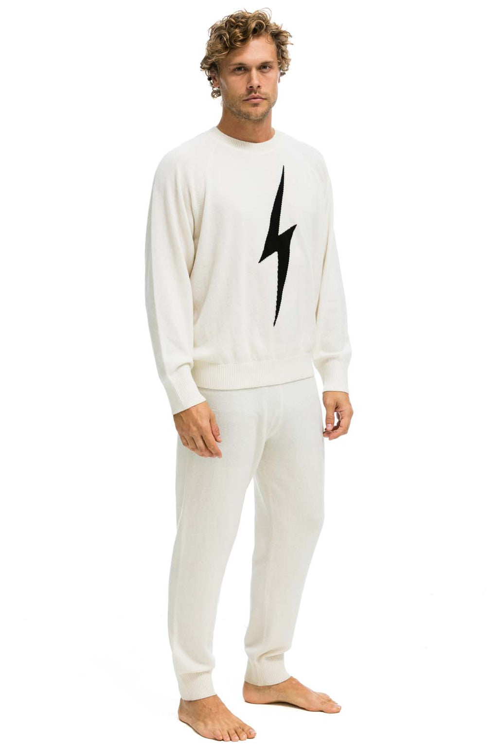 Retro MENS BOLT CASHMERE LIGHT SWEATER PANT - VINTAGE WHITE BLACK BOLT