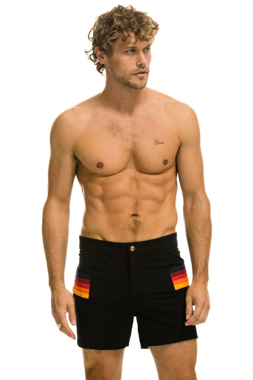 Retro MENS HORIZONTAL 5 STRIPE FLEX SHORTS - BLACK