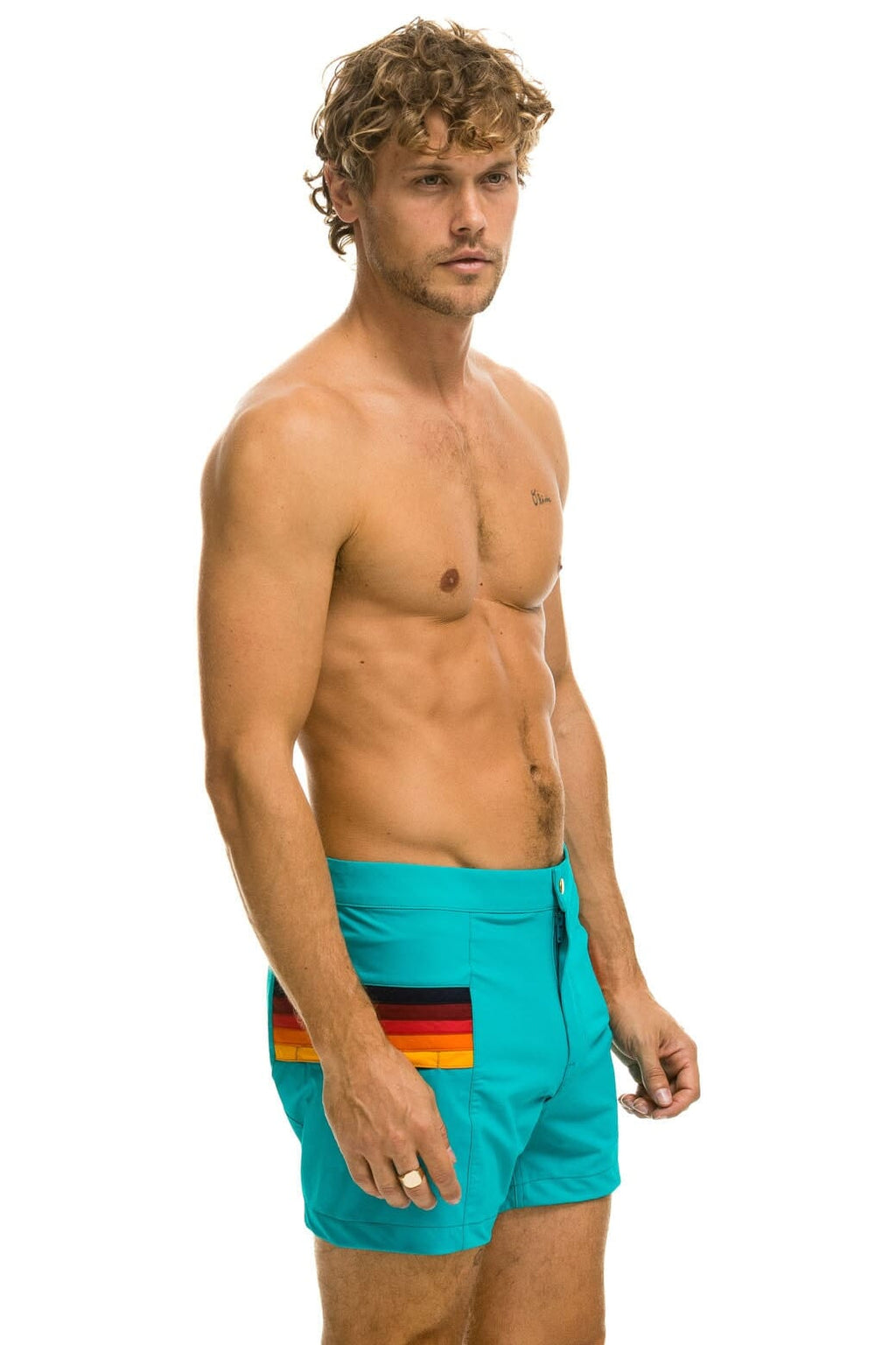 Retro MENS HORIZONTAL 5 STRIPE FLEX SHORTS - JADE