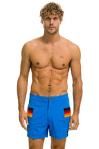 Retro MENS HORIZONTAL 5 STRIPE FLEX SHORTS - PARROT BLUE