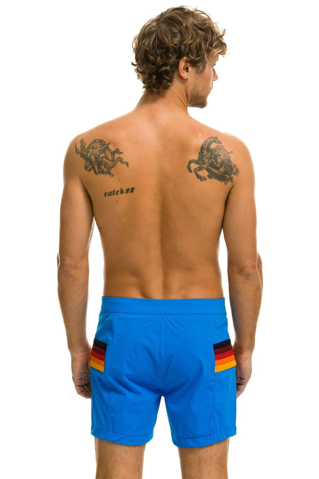 Retro MENS HORIZONTAL 5 STRIPE FLEX SHORTS - PARROT BLUE
