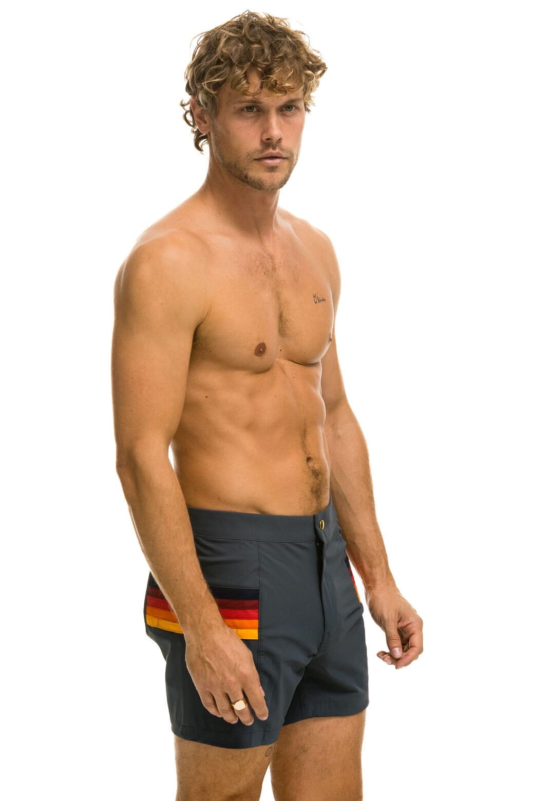Retro MENS HORIZONTAL 5 STRIPE FLEX SHORTS - TITANIUM