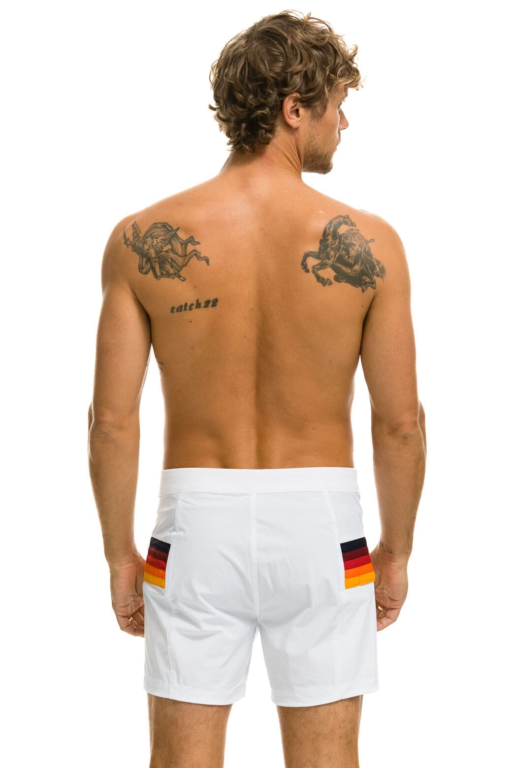 Retro MENS HORIZONTAL 5 STRIPE FLEX SHORTS - WHITE